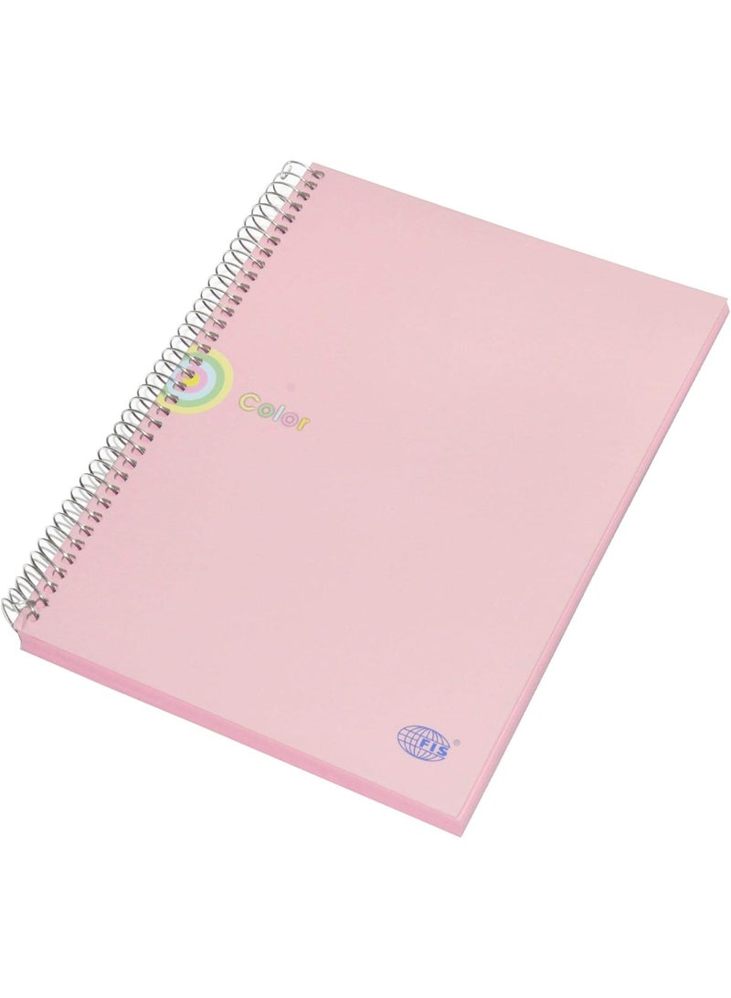FIS Spiral Hard Cover Color Notebook, Single Ruled, 100 Sheets, Pink Color Paper, Micro Perforation, 6 Punch Holes and Safety Lock, 80 gsm, B5 Size - FSNBSB5100PI - Image 1
